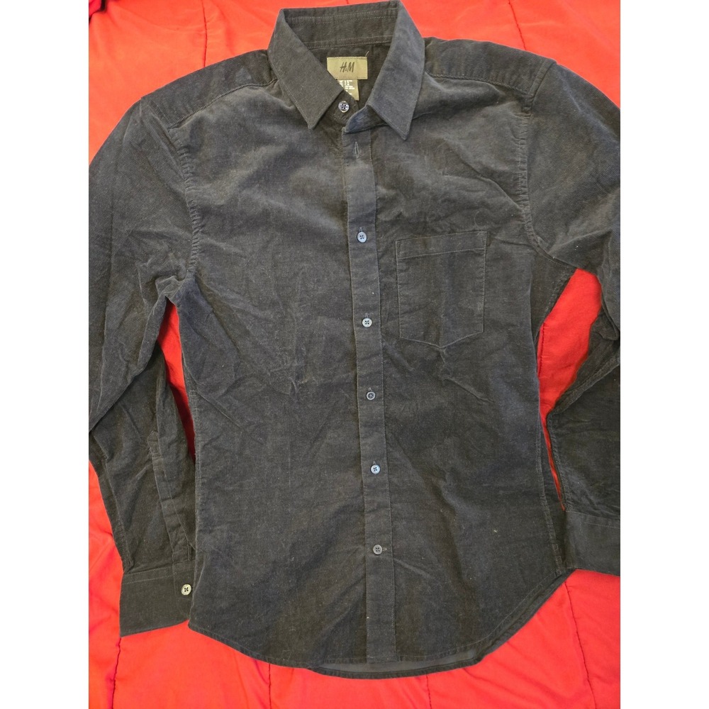 H&M Men's Black Corduroy Long Sleeve Button-Up Shirt Size Small